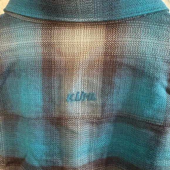 NWT! Men’s Kuhl teal & gray plaid flannel button down collared shirt Medium - Picture 3 of 6
